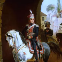 Jazda polska w historycznym malarstwie, przypominająca czasy, kiedy powstał hymn polski.