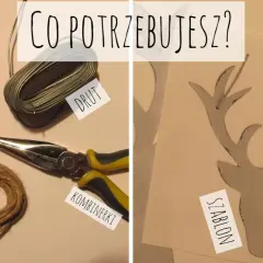 Potrzebne do zrobienia renifera z drutu: sznurek, drut, kombinerki i szablon.