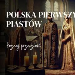 Obraz przedstawia scenę z czasów pierwszych Piastów, ukazując początki państwa polskiego.