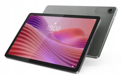 Szary tablet Lenovo z kolorową tapetą na ekranie. Znajdź instrukcję po polsku dla swojego urządzenia.