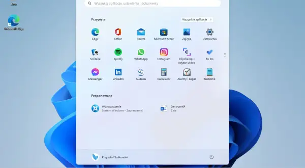 Menu Start Windows 11 z ikoną Messengera. Tu znajdziesz instrukcję, jak ustawić Messengera w telefonie.