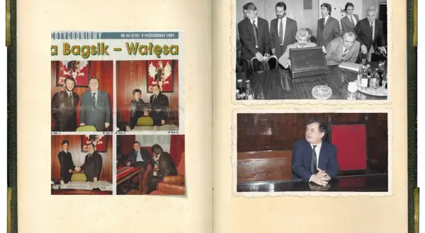 Artykuł "Bagsik - Wałęsa" z goldstar art b. Zdjęcia z lat 90. przedstawiają polityków i spotkania.