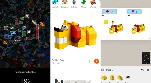 Aplikacja pomaga jak zrobić domek z lego, rozpoznając klocki i pokazując instrukcje budowy.