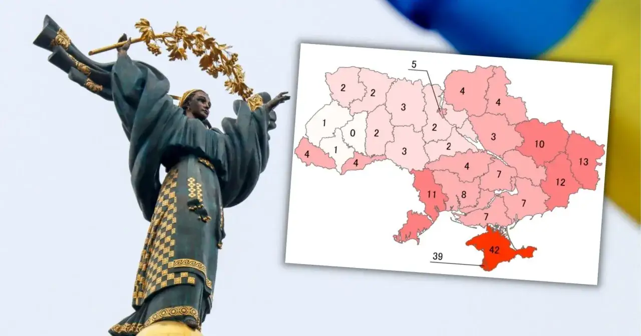 Pomnik Niepodległości Ukrainy obok mapy z danymi. Kiedy powstała Ukraina? To pytanie nabiera znaczenia w kontekście jej historii i obecnej sytuacji.
