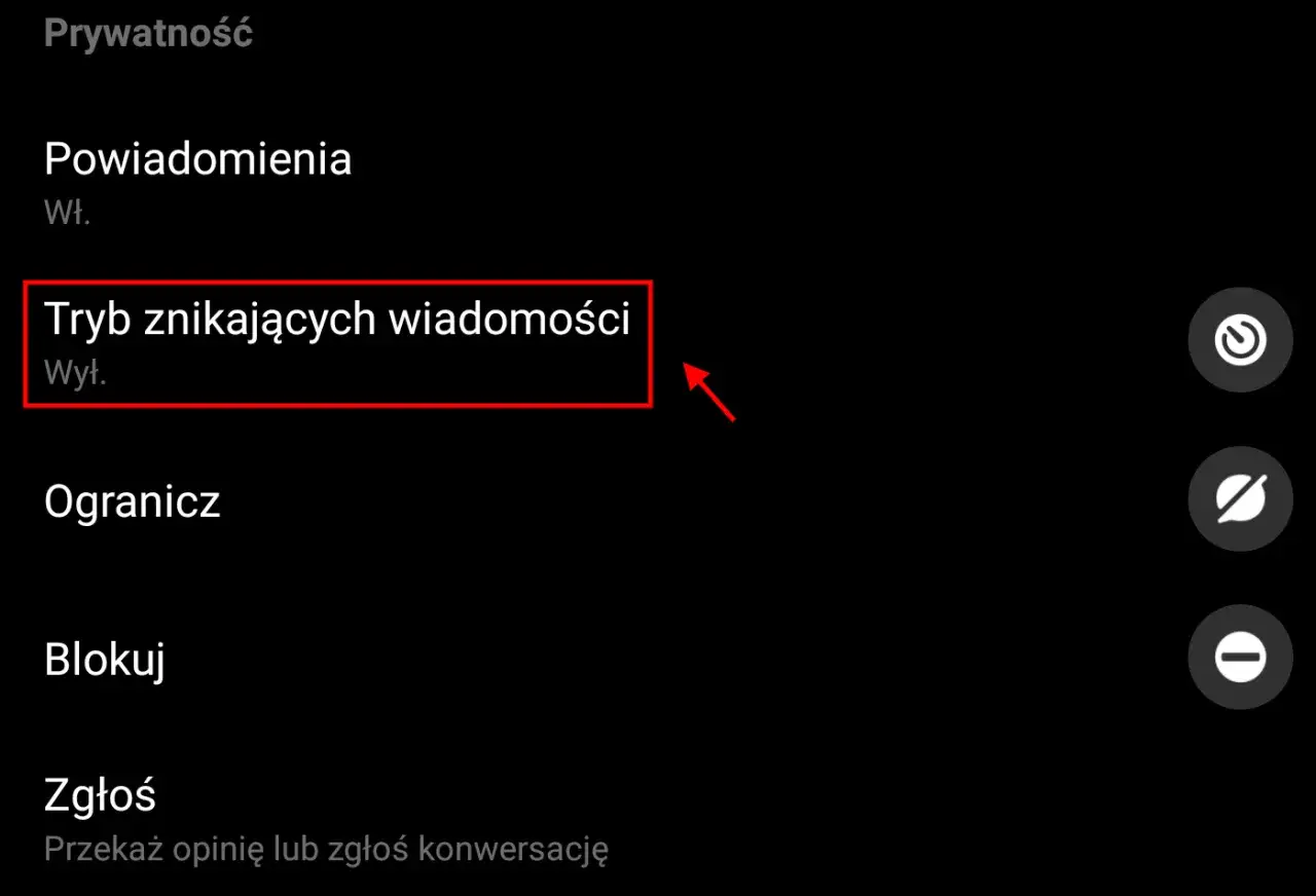 Ustawienia prywatności Messengera: powiadomienia, tryb znikających wiadomości, ograniczenia, blokowanie i zgłaszanie.